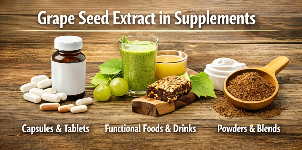 grape seed extract used in dietary supplements capsules powders and functional foods