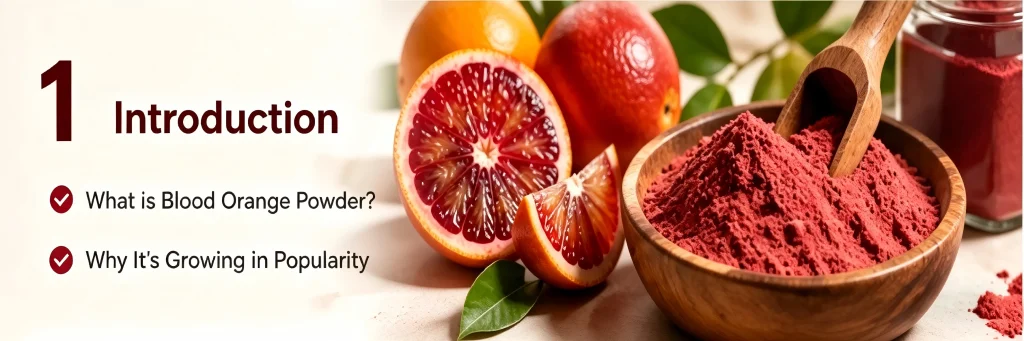 Infographic introducing what blood orange powder is and its growing popularity