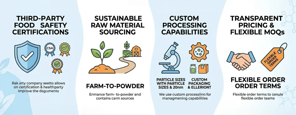 Checklist for auditing carrot powder suppliers including food safety certifications and sourcing practices.