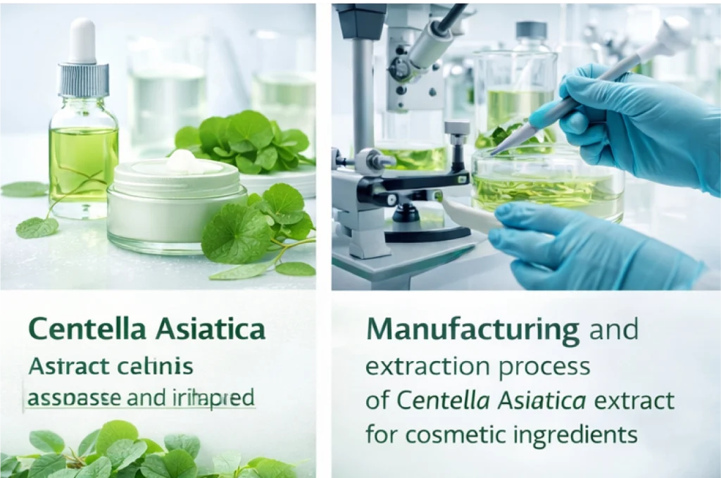 Produk kosmetik yang dirumus dengan ekstrak Centella asiatica termasuk krim serum dan topeng