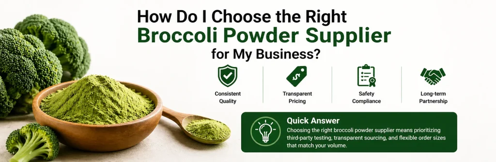 A comprehensive guide on choosing the right broccoli powder supplier for businesses, highlighting quality, pricing, and compliance.
