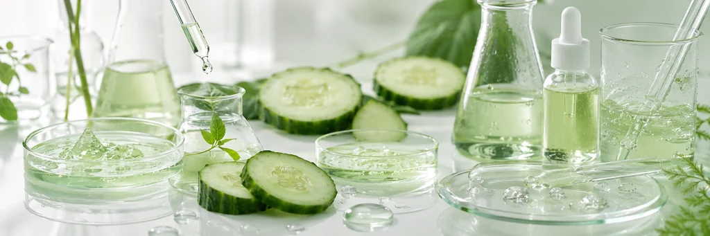 Cucumber extract used in skincare products including toner, facial mist, gel cream and sheet mask