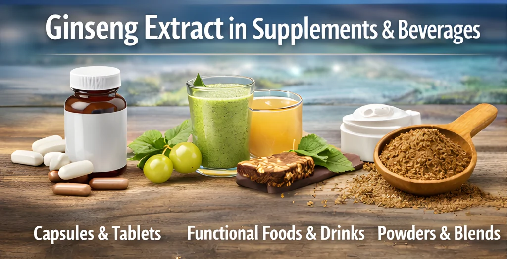 Ginseng extract used in dietary supplements functional beverages powders and capsules applications