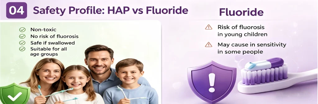 Safety comparison of hydroxyapatite and fluoride toothpaste for children adults and sensitive teeth users