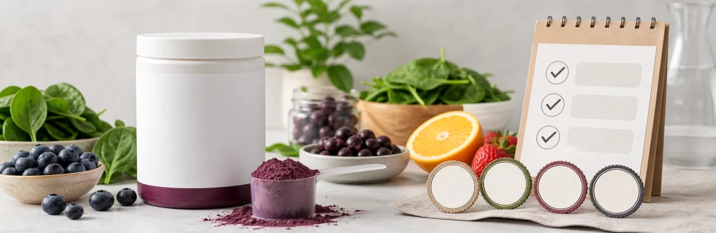 High-quality anti-aging superfood powder with whole-food ingredients and clean label checklist