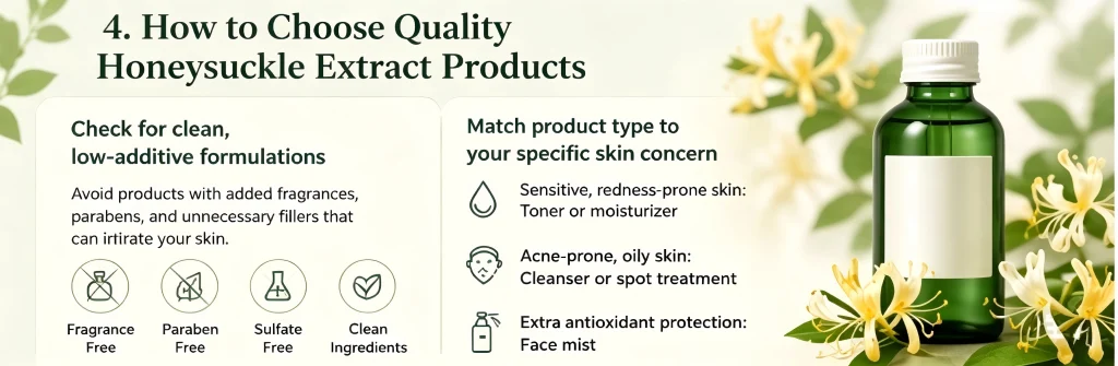 How to choose quality honeysuckle extract skin care products with clean ingredients and formulas for different skin types