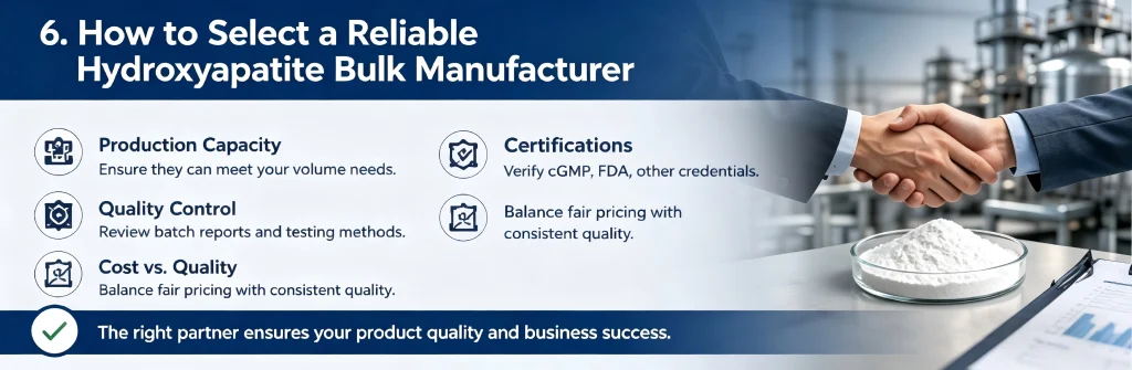 Guide on selecting a reliable hydroxyapatite manufacturer based on production capacity, quality control, and certifications.