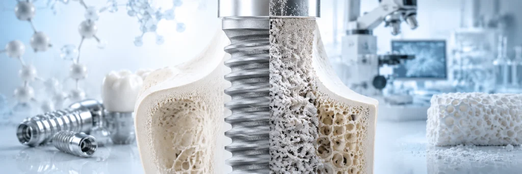 Hydroxyapatit Beschichtung op enger Titan Implantat Uewerfläch entwéckelt fir bioaktiv Knocheninterface Uwendungen z'ënnerstëtzen.