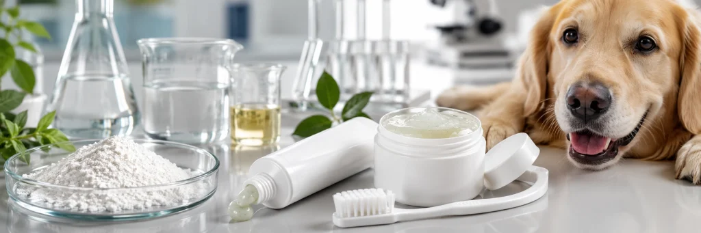 Hydroxyapatite powder and pet toothpaste formulation ingredients for dog oral care product development
