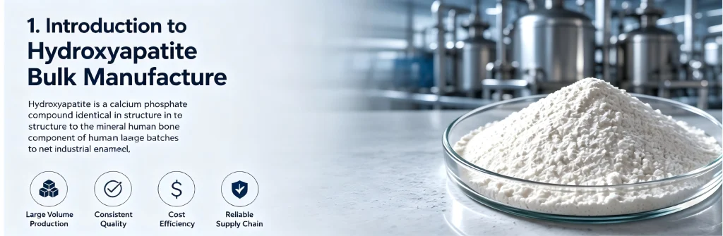 Introduction to industrial hydroxyapatite bulk manufacturing highlighting large volume production and consistent quality.