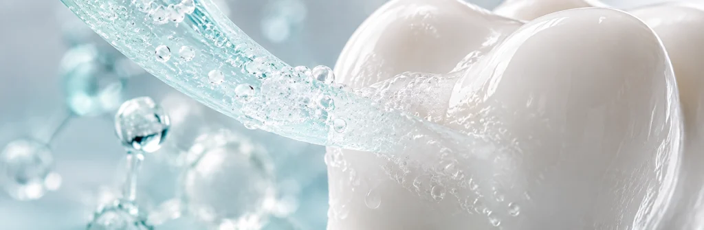 Nano hydroxyapatite particles attaching to tooth enamel to support daily enamel care