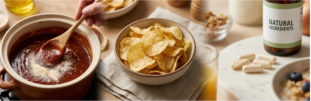Diverse industrial applications of onion powder in snacks, sauces, and health supplements.