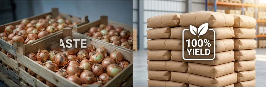 Cost-efficiency comparison between bulk onion powder and fresh onions for food production.