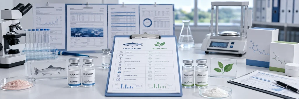 PDRN raw material quality documents, COA, purity testing and supplier evaluation for skincare brands
