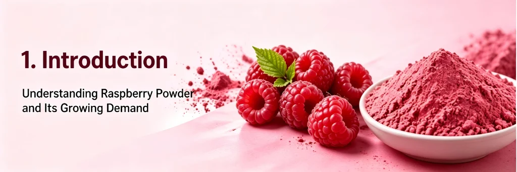 Fresh raspberries next to a bowl of organic red raspberry powder, representing the growing market demand.