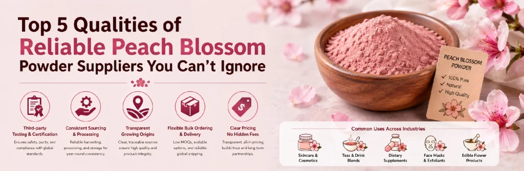 Top 5 qualities to identify a reliable peach blossom powder supplier for cosmetic and food industries.